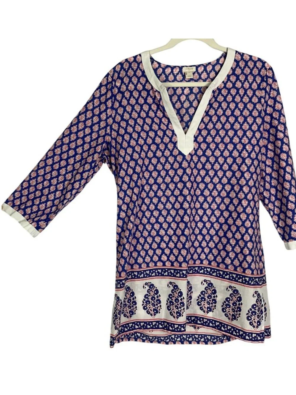 J.Crew Factory Floral Paisley Poplin Tunic Top Blue White Medium Style E9413